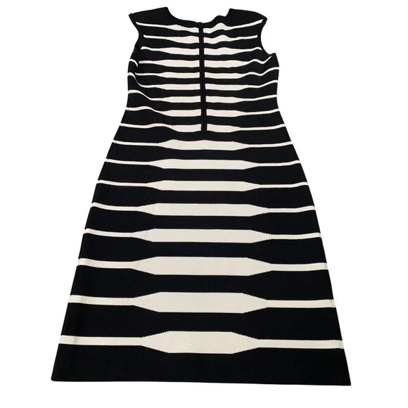 Calvin Klein Dress Womens Medium Black White Striped Bodycon Sleeveless Stretch - Picture 2 of 10